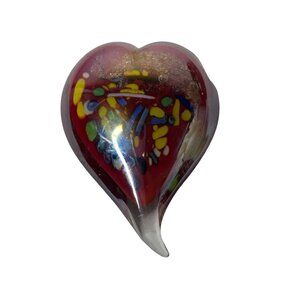 SEGUSO VIRO Murano Art Glass Heart Paperweight Red W Gold Flecks 4.5" X 3”